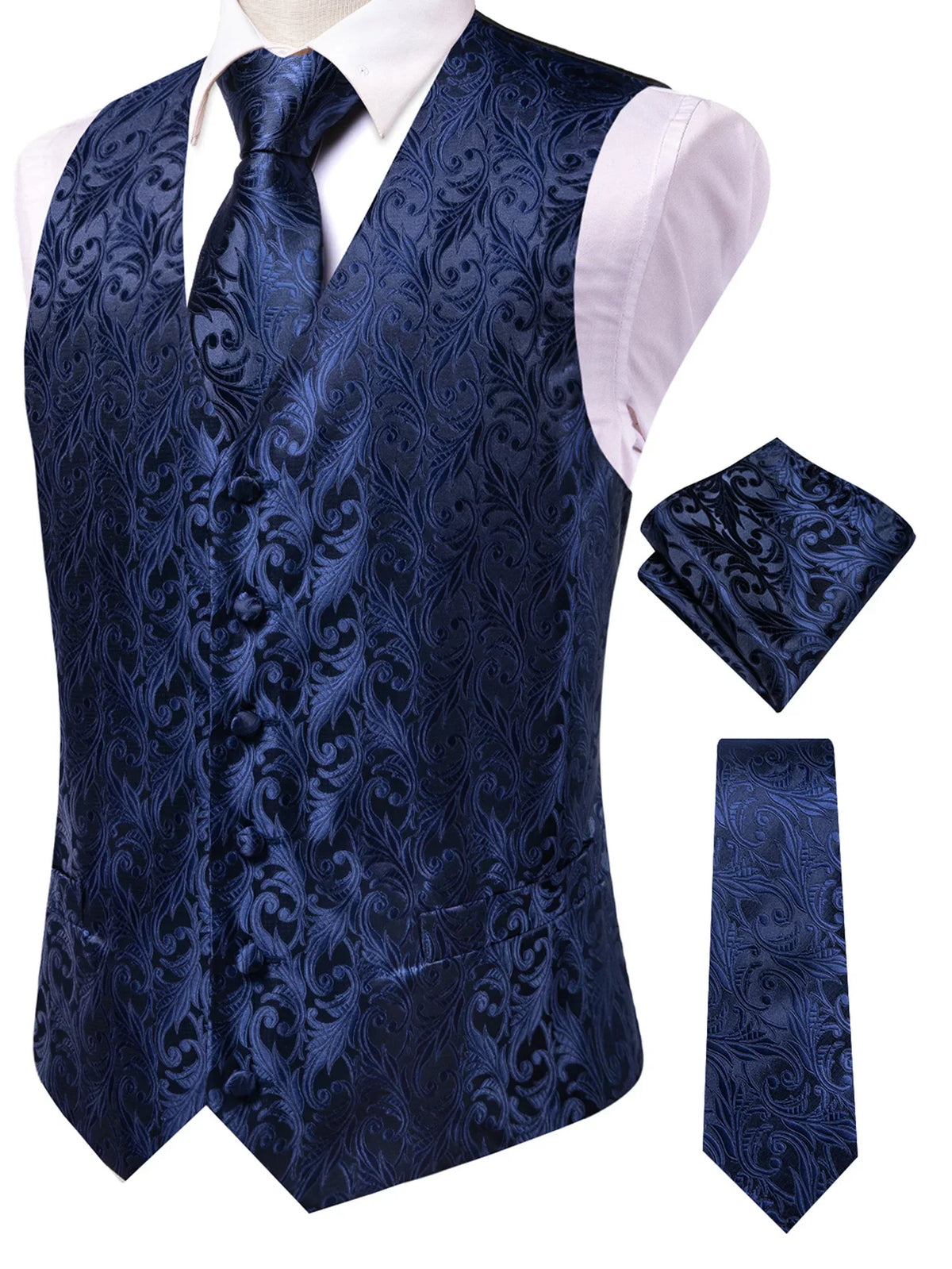 Men's Vest Double Breasted Deep Blue Formal Suit Set for Banquet & Ceremony