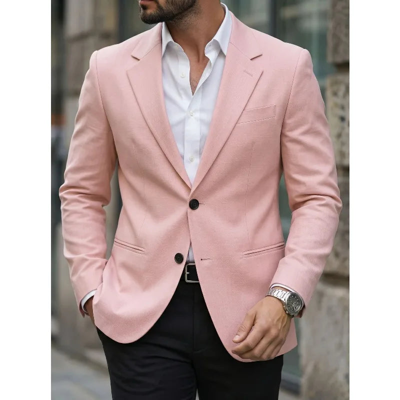Man Blazer Korean Slim Simple Solid Color Turn Down Collar Male Suit Outerwear Business Casual Long Sleeeve Men Coat