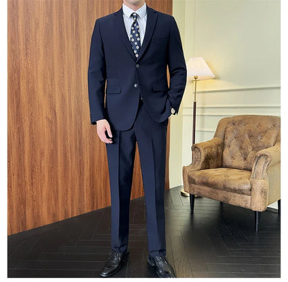 Men's 2-Piece Suit Blazer and Pants Solid Color Smart Casual Business Wedding