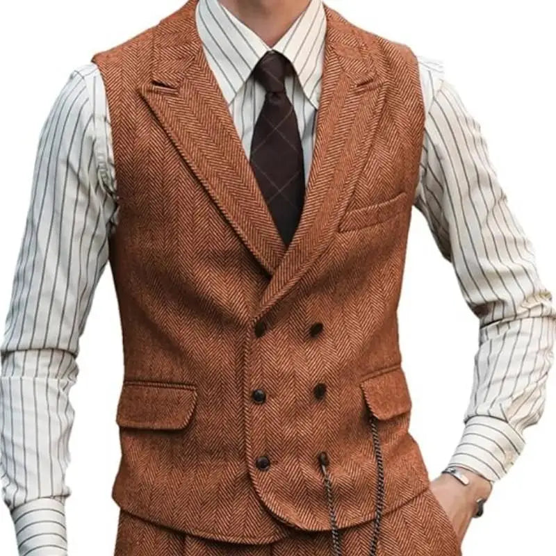 Men's Double Breasted Dress Vest Smart Casual Waistcoat for Business and Formal Occasions
