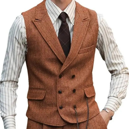 Men's Double Breasted Dress Vest Smart Casual Waistcoat for Business and Formal Occasions