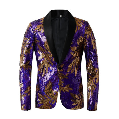 European and American Sizing Men's Dance Stage Performance Leaf Sequin Banquet Group Wear Evening Stage Business Fashion Blazer