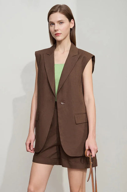 Minimalist New Summer Vest Jacket For Women Commuting Cotton Linen Loose Office Fashion Blazers Female Clothing 12542071