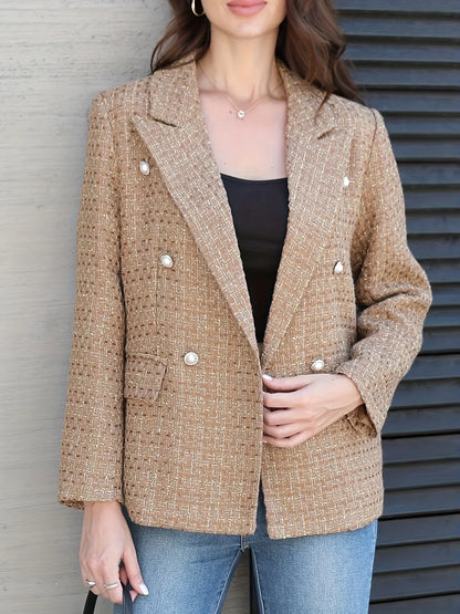 New Plaid Print Double-Breasted Suit Jacket Workwear Stylish Checkered Patterned Formal Outerwear for Professional Settings