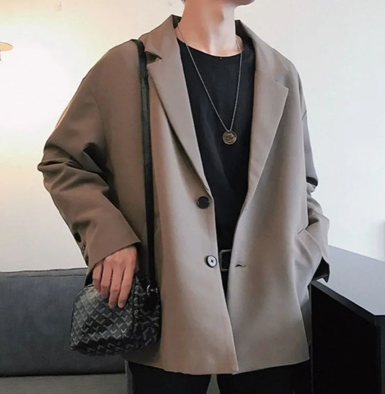 Men's Spring Korean Style Retro Blazer Ins Trendy Hong Kong Style Cool Jacket Viral Vintage Casual Suit Outerwear New