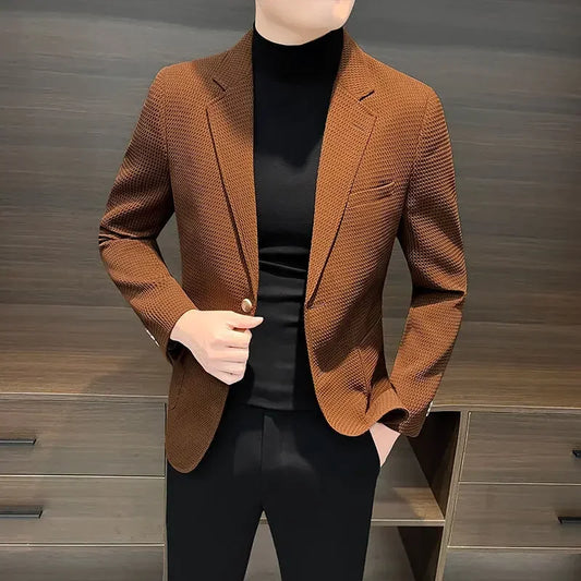 Men's Slim Fit Blazer for Business and Smart Casual Wear – Plaid Multicolor