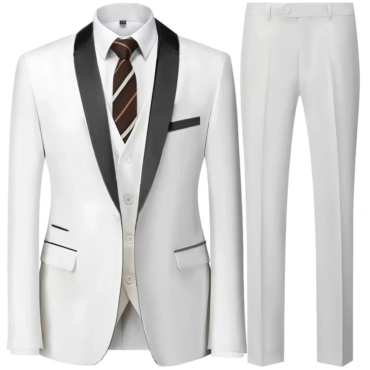 Costume trois pièces de cérémonie pour hommes à col vert | Design contrasté, coupe ajustée, comprend gilet, chemise, pantalon