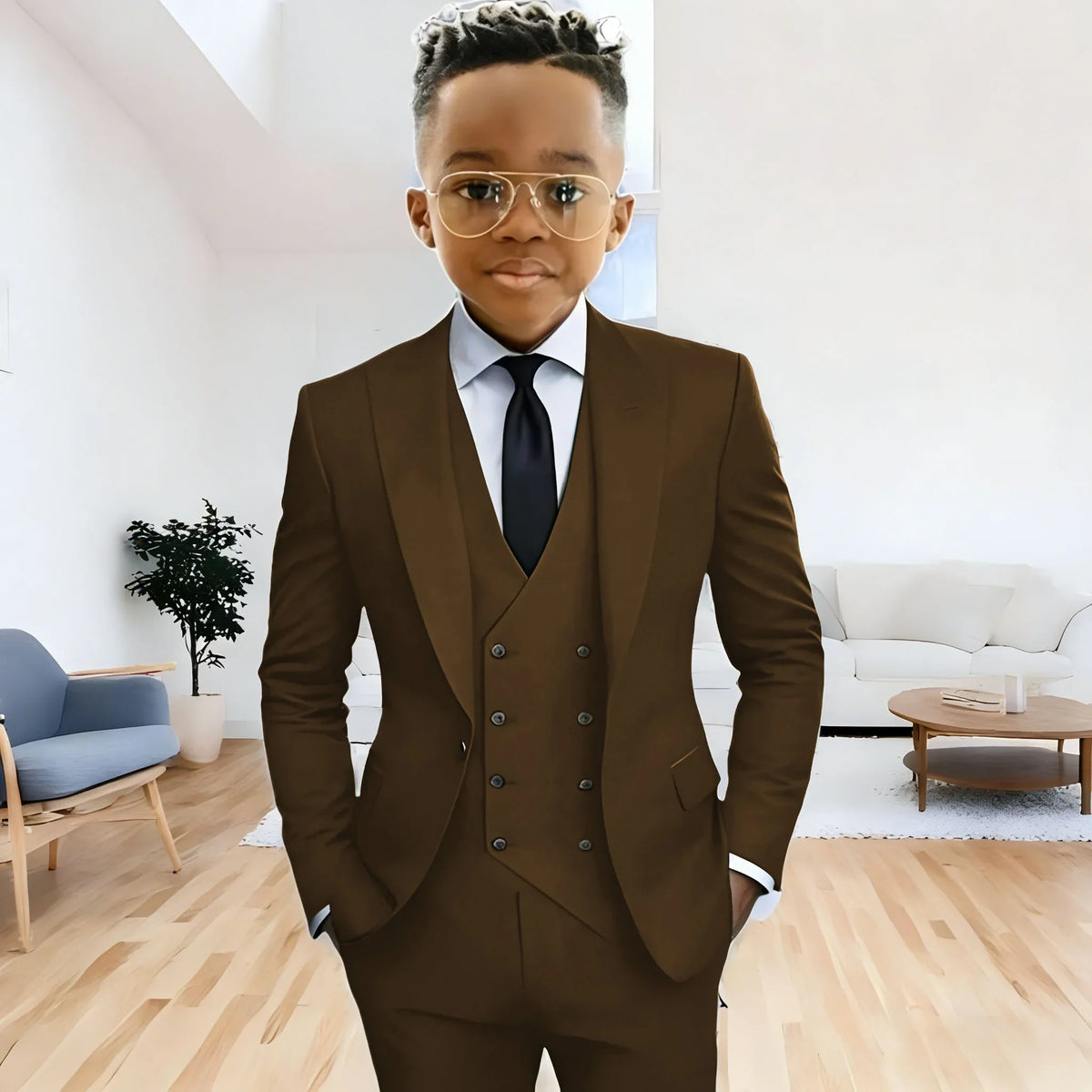 Dark Green boy's suit 3-piece jacket vest pants Peaked lapel slim fit attire for wedding prom dinner party custom kids tuxedo