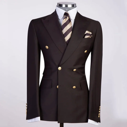 Men Suit 2 Pieces Black With Lapel Double Button For Wedding Business Banquet Party Casual Daily Work Set Jacket And Pants