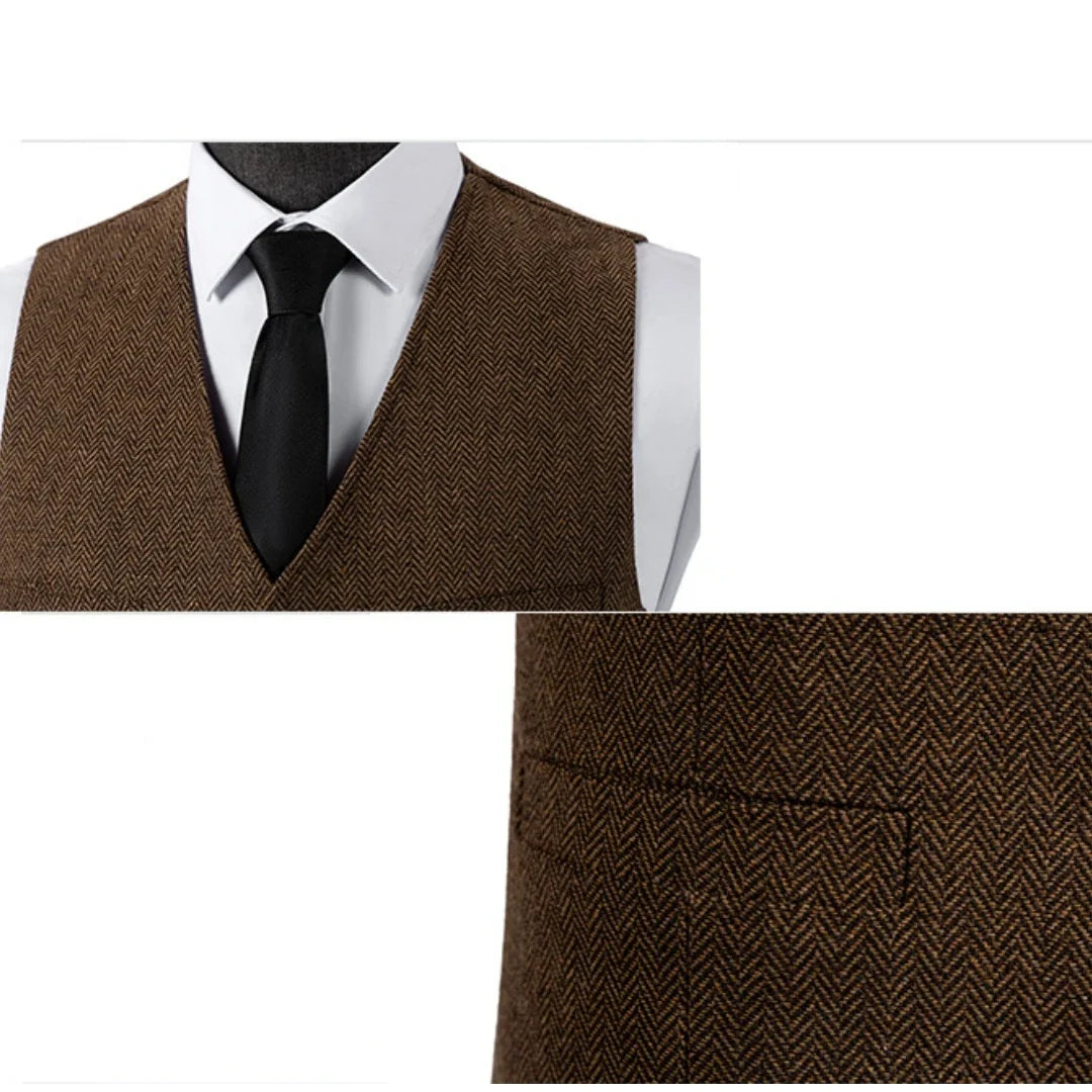 Men's Herringbone Vest – Single Breasted Formal Waistcoat for Business & Casual Wear