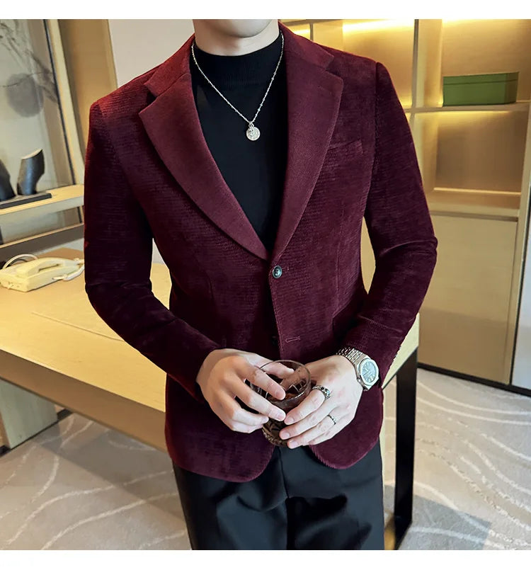 2025 Autumn Winter Velvet Suit Jacket Men Casual Business Blazers Wedding Groom Social Banquet Party Formal Blazer Men Clothing