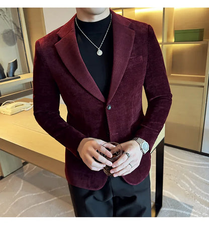 2025 Autumn Winter Velvet Suit Jacket Men Casual Business Blazers Wedding Groom Social Banquet Party Formal Blazer Men Clothing