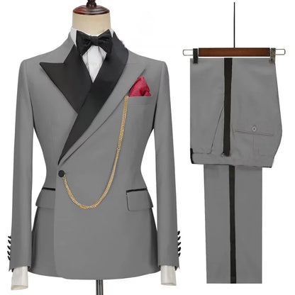 Slim Fit Monochromatic Terno De Trespassado for Men Jacket And Pants Wedding Groomsmen Formal Ternos Dinner Smalking Suit