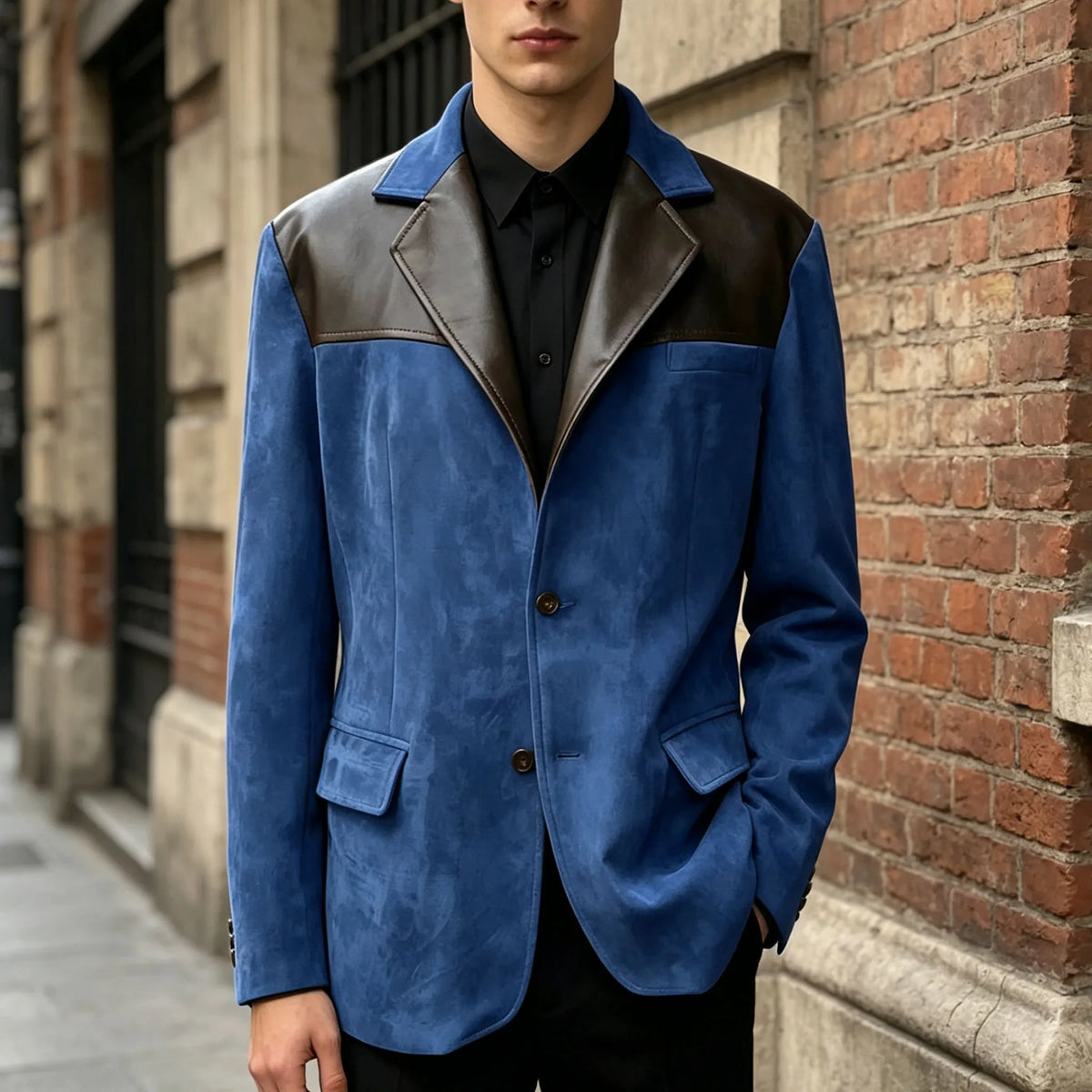 Men's Suede Blazer Single Breasted Slim Fit Classic Suit