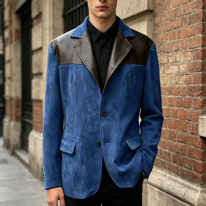 Men's Suede Blazer Single Breasted Slim Fit Classic Suit