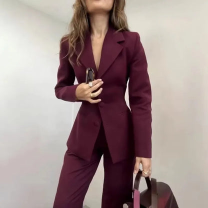 Elegant Women Pants Sets With Jacket 2 Piece Single Breasted Notch Lapel Blazer Slim Fit Female Office Full Women Suits Set