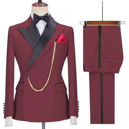 Ensemble de smoking 2 pièces pour homme - Coupe régulière - Veste et pantalon - Revers cranté - Un bouton - Affaires, bal, mariage - Vêtements de cérémonie pour homme