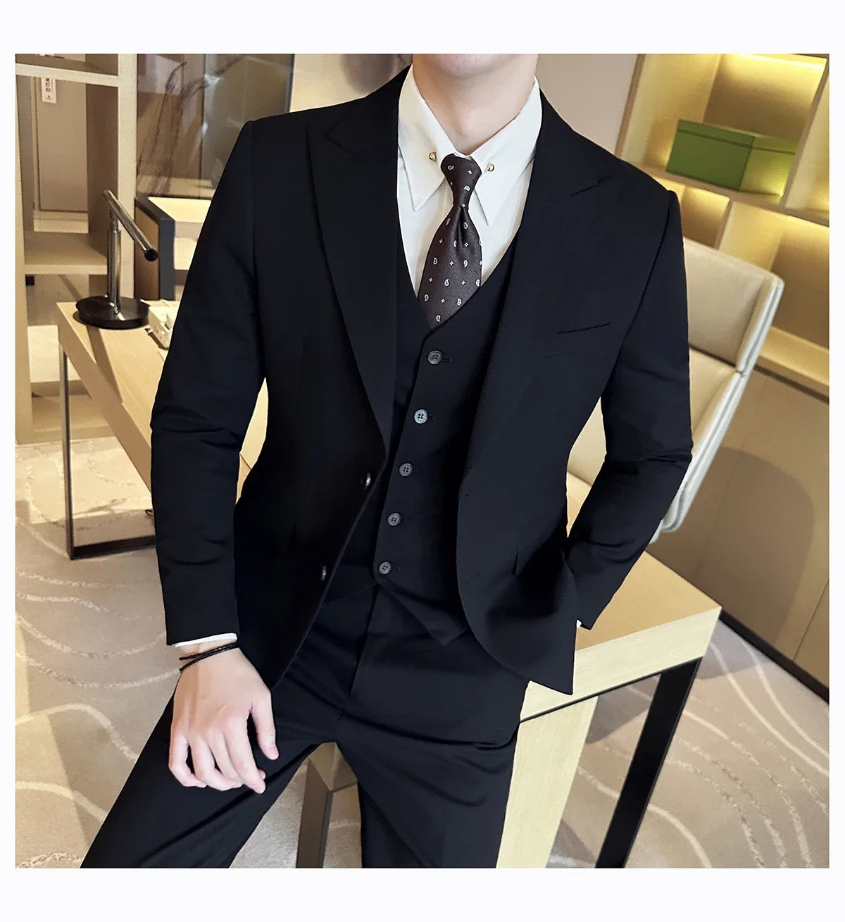 (Jacket + Vest + Pant) Men's Formal Slim Fit Business Work Wedding Stage Tuxedo Fashion Best Men Social Dress Suit 3 Pieces Set