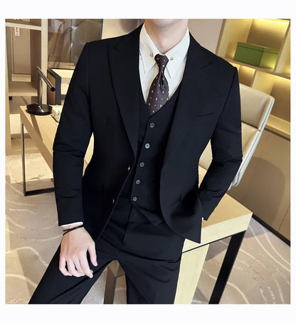(Jacket + Vest + Pant) Men's Formal Slim Fit Business Work Wedding Stage Tuxedo Fashion Best Men Social Dress Suit 3 Pieces Set