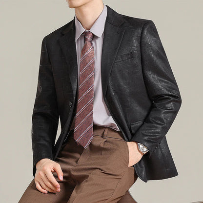 Autumn/Winter Korean Jacquard Casual Suit Jacket Men Slim Business Office Formal Suit Jackets Social Wedding Blazer Masculino