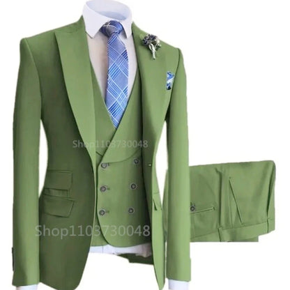 High-End Slim Fit 3 Pcs Set Formal Wedding Suits for Men Casual Business Groom Tuxedos with Jacket Vest Pants for Party Prom
