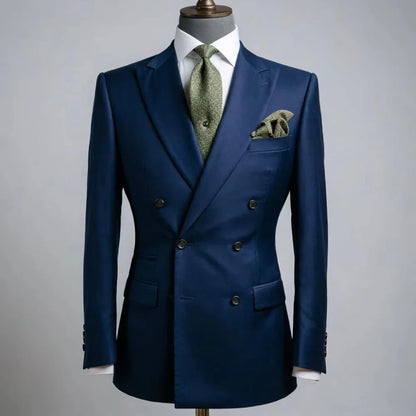 Dark blue Double Breasted 1 Piece Blazer Slim Fit Wedding Suit Flap Pockets Decorative Cuff Buttons Jacket Groom Prom