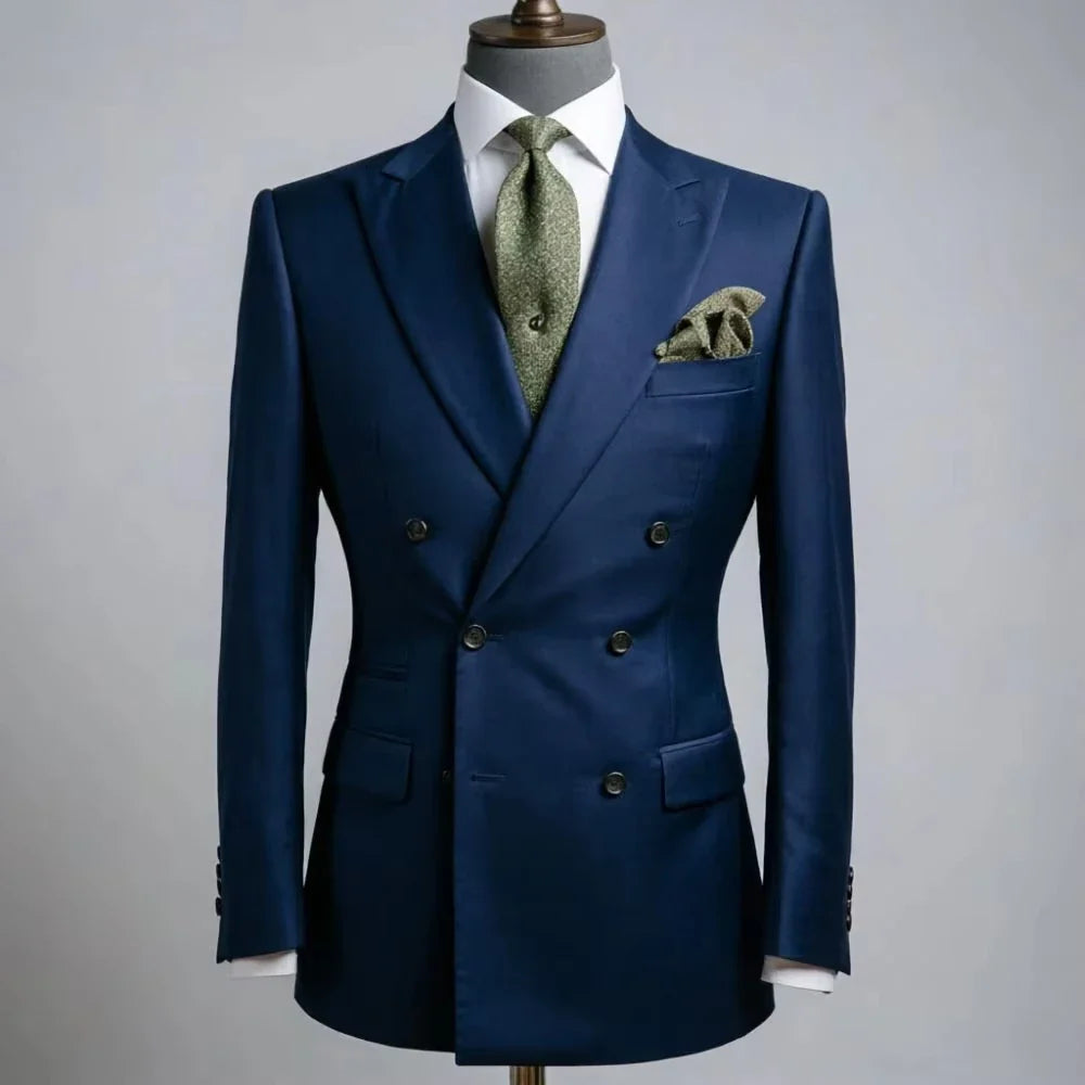 Mens Green Double Breasted 1 Piece Blazer Slim Fit Wedding Suit Flap Pockets Decorative Cuff Buttons Jacket Groom Prom