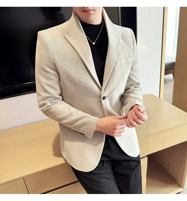 New Chinese Style Stand Collar Fashion Casual Suit Jacket Autumn Winter New Slim Fit Business Formal Social Prom Party Tuxedos