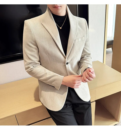 New Chinese Style Stand Collar Fashion Casual Suit Jacket Autumn Winter New Slim Fit Business Formal Social Prom Party Tuxedos