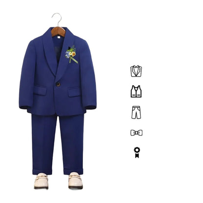Kids Spring Autumn 5Pieces Balzer Set With Jacket Vest Pants Bowtie Brooch Boys Formal Wedding Birthday Party Suit
