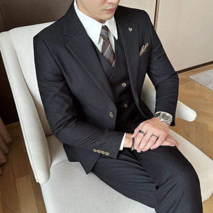 Men's Double Breasted Three Piece Wedding Suit – Slim Fit Smart Casual