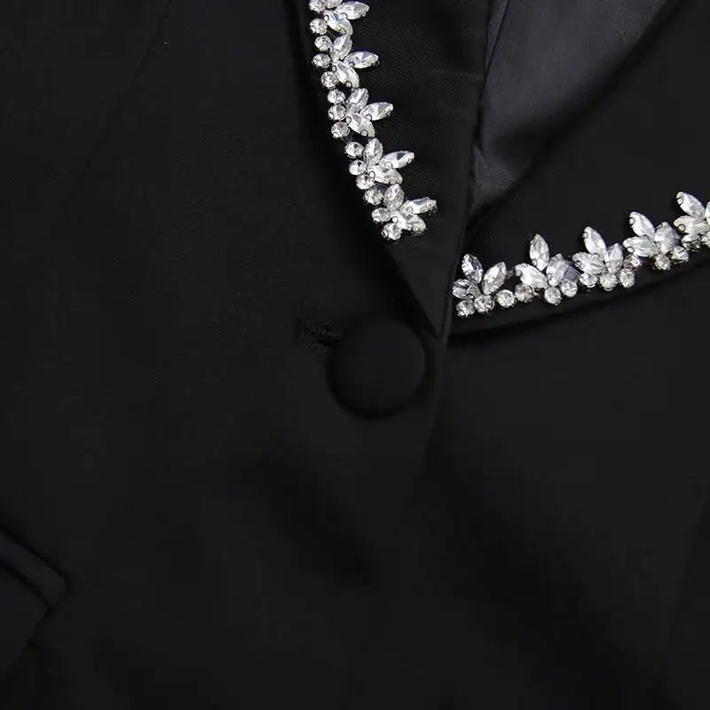 Women Blazer Studded Diamonds Patchwork Cuff Feather Single Button Slim Fit Elegant Jacket High-End Coat New Spring HK11098