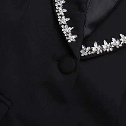 Women Blazer Studded Diamonds Patchwork Cuff Feather Single Button Slim Fit Elegant Jacket High-End Coat New Spring HK11098