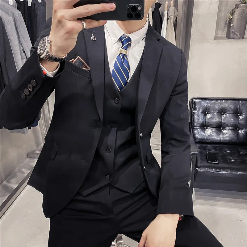 Men's 3-Piece Formal Suit Slim Fit Blazer Vest Pants for Wedding Business Smart Casual