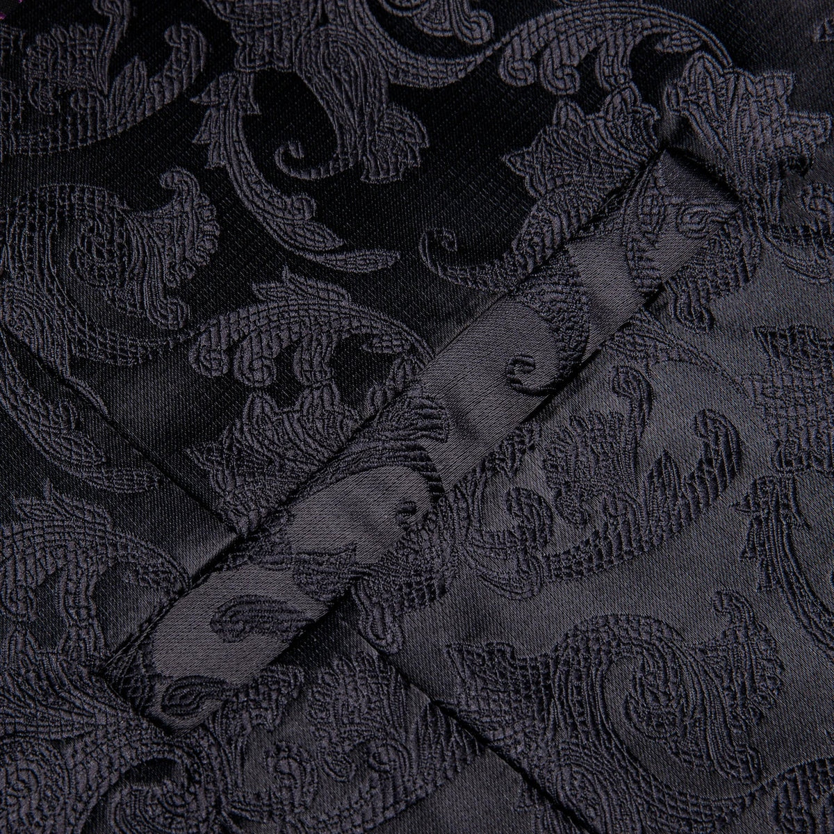 Men's Vest Tie Hanky Cufflinks Set – Black Green Jacquard Floral Paisley – Wedding & Banquet