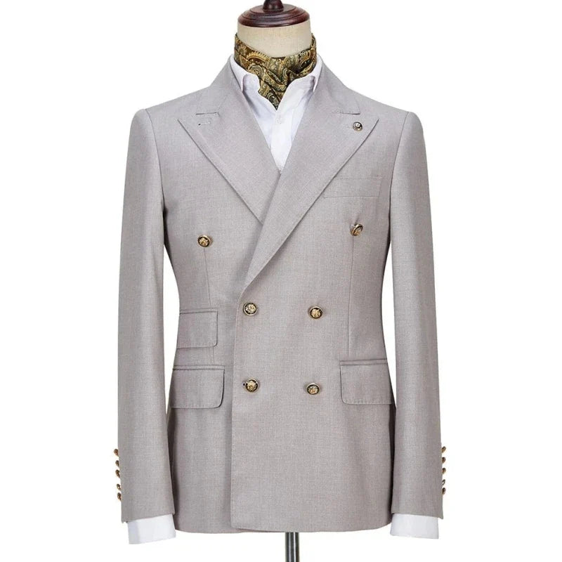 Men Suit 2 Pieces Gray Double Button Solid With Lapel For Wedding Banquet Birthday Party Business Work Set Jacket With Pants