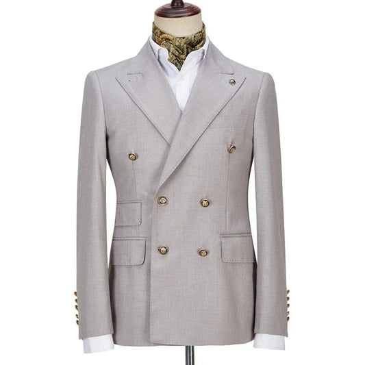 Men Suit 2 Pieces Gray Double Button Solid With Lapel For Wedding Banquet Birthday Party Business Work Set Jacket With Pants