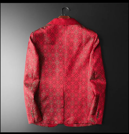 Luxury Vintage Jacquard Suit Jacket Men High Quality Casual Business Social Formal Jackets Banquet Party Host Wedding Blazers