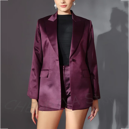 Business Formal Women Suit Elegant Satin Peak Lapel Jacket With Short Pants High Quality Smart Casual Suit Set Two Pieces