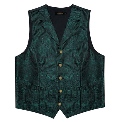 Men's Paisley Suit Vest – Single-Breasted Waistcoat with Tie, Handkerchief & Cufflinks for Weddings & Banquets