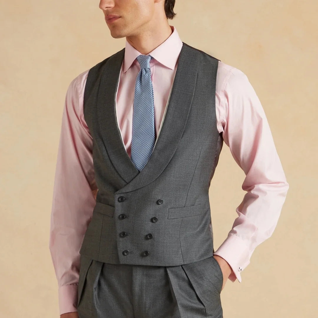 Men Suit Dark Gray 3 Piece Solid With Lapel Tuxedo Set For Wedding Groom Birthday Banquet Party Prom Business Jacket Vest Pants