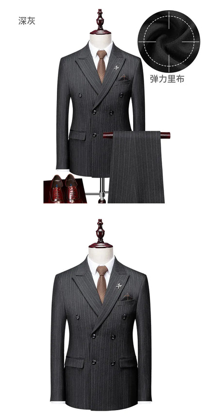 Men's High-End Three-Piece Suit Set Korean Style Slim-Fitting Business Casual Jacket Groom's Fashionable Wedding Party Wear
