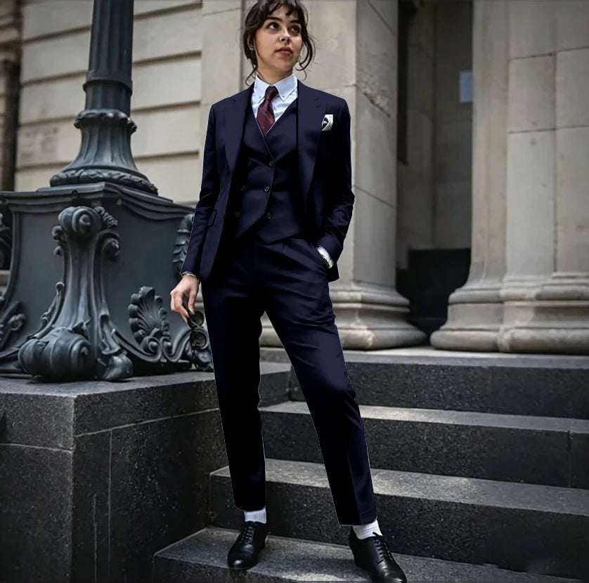 Powerful Black Women 3 Piece Suit Classic Single Breasted Jacket Vest Pants Set Elegant Office Business Formal Lady Outerwears