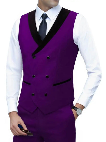 Men's Corduroy Vest Double-Breasted Slim Fit Waistcoat for Business Casual & Formal Occasions