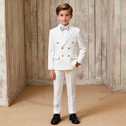 Chic Boys Suit Fashion Double Breasted Peak Lapel Wear Formal Wedding Party Prom Kids Elegant Gentleman Outfit 2 Piece Set