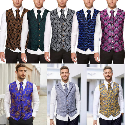 Men's Vest and Tie Set – Paisley Floral Waistcoat with Necktie for Weddings and Business Occasions