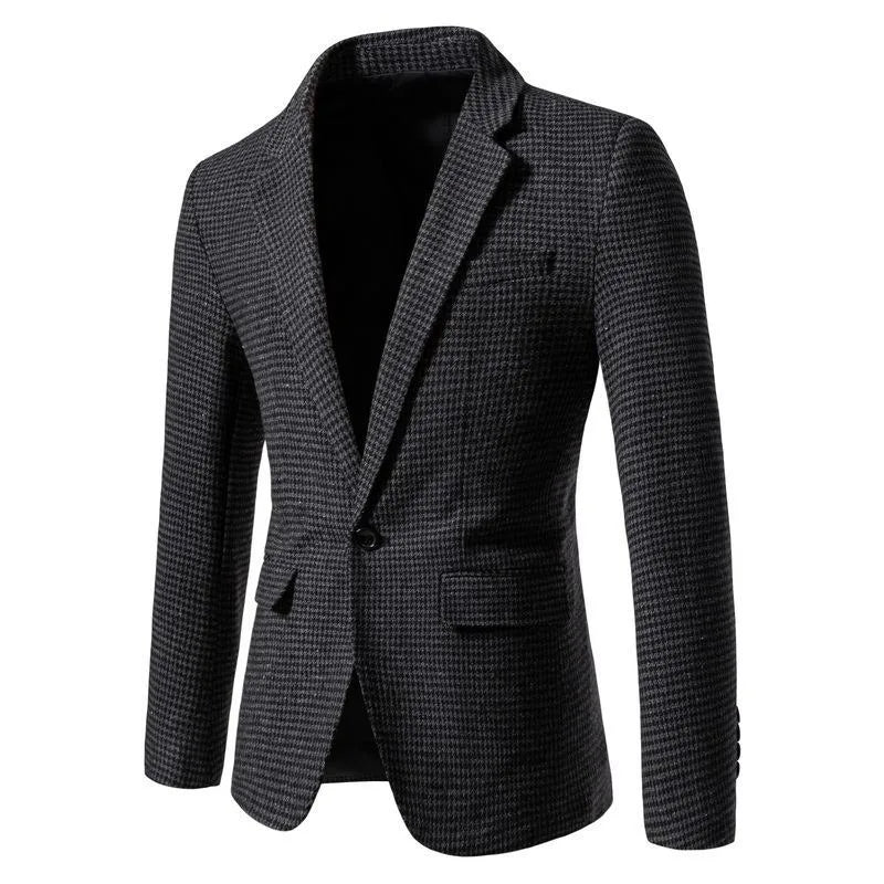 KIDWHXR 2026 Autumn Man Blazer Retro Plaid Single-breasted Male Outerwear Slim Long Sleeve Business Casual Men Suit Jacket