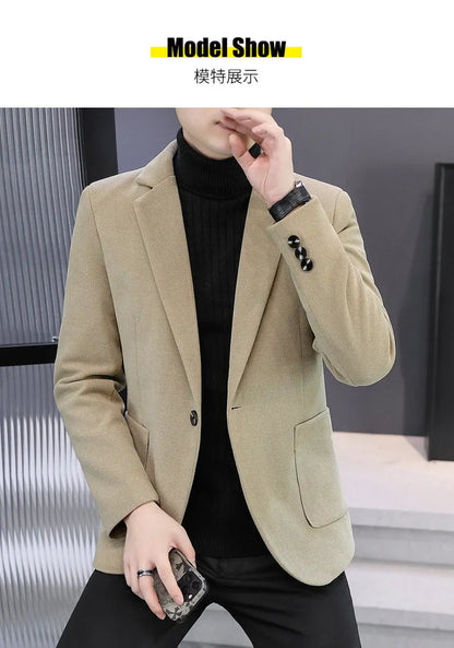 Blazer Men Fashionable Outdoor Wedding Versatile Slimming and Casual Korean Version Golden Mink Velvet Velvet and Cotton Blazer