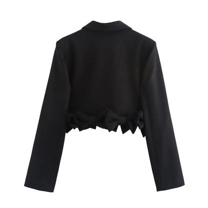 Women's Black Gothic Emo Cropped Bow Blazer Jacket Y2k 2000s Vintage Suit Coat Long Sleeve Single Breasted Outerwear Autum 2025