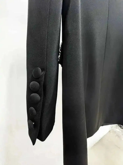 Trendy Fashion Women's Tide Handmade Gorgeous Blazer Heavy Industry Nail Bead Inlaid Diamond Slim Medium Length Coats H2699